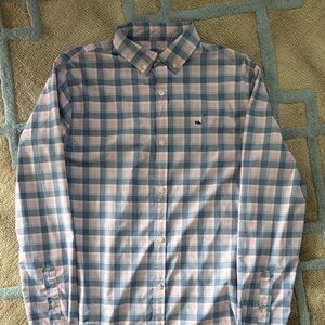 Vineyard Vines Pink & Light Blue Plaid Performance Button-Down Shirt